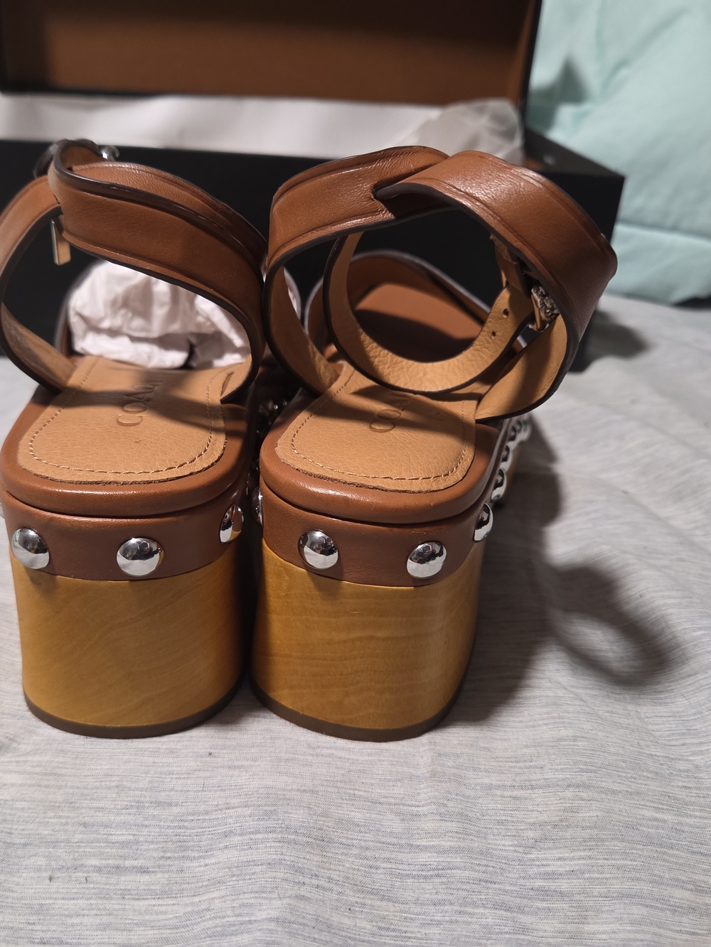 Coach Brown Leather Studded Platform Sandals - Picture 3 of 6